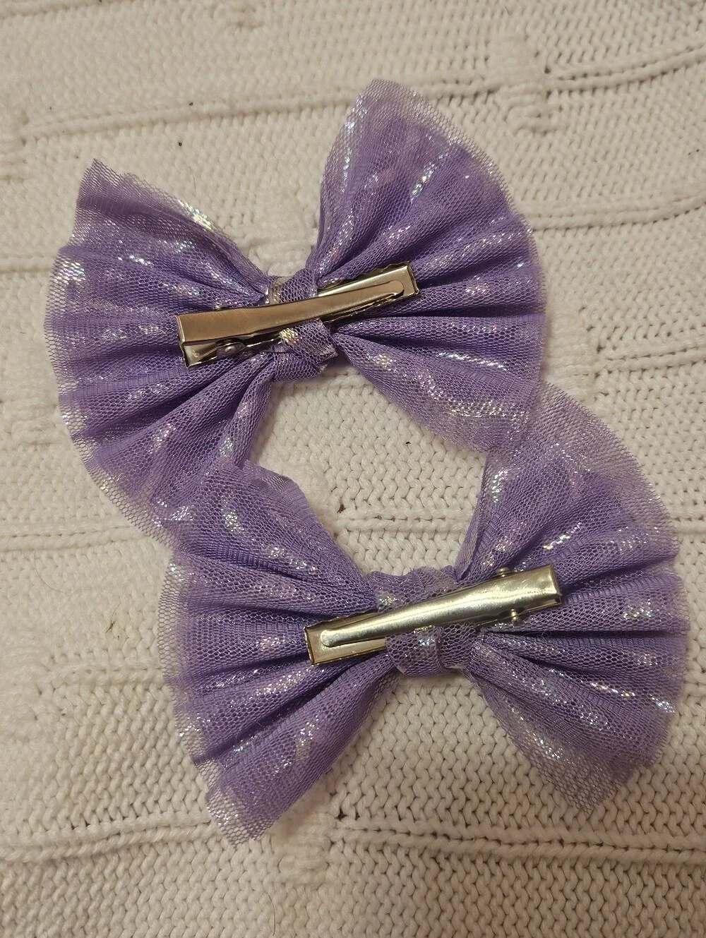 By Bella Purple Metallic Tulle Piggie Bows- Set Of 2